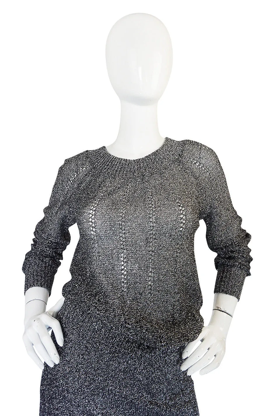 1960s Gunn Trigere Silver Metallic Knit Top & Skirt Set