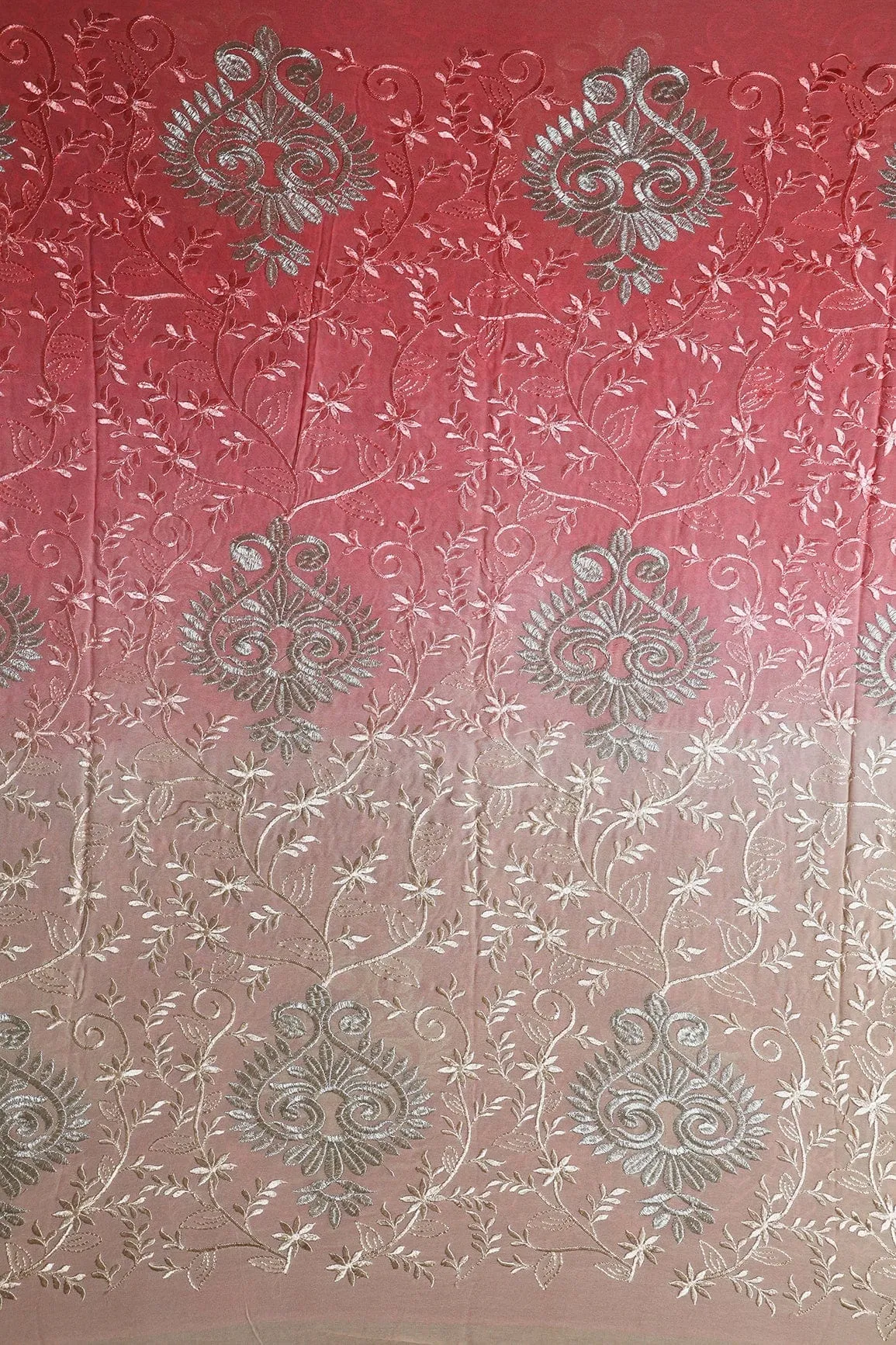 2.50 Meter Cut Piece Of Multi Thread With Silver Zari Floral Embroidery On Multi Color Viscose Georgette Fabric