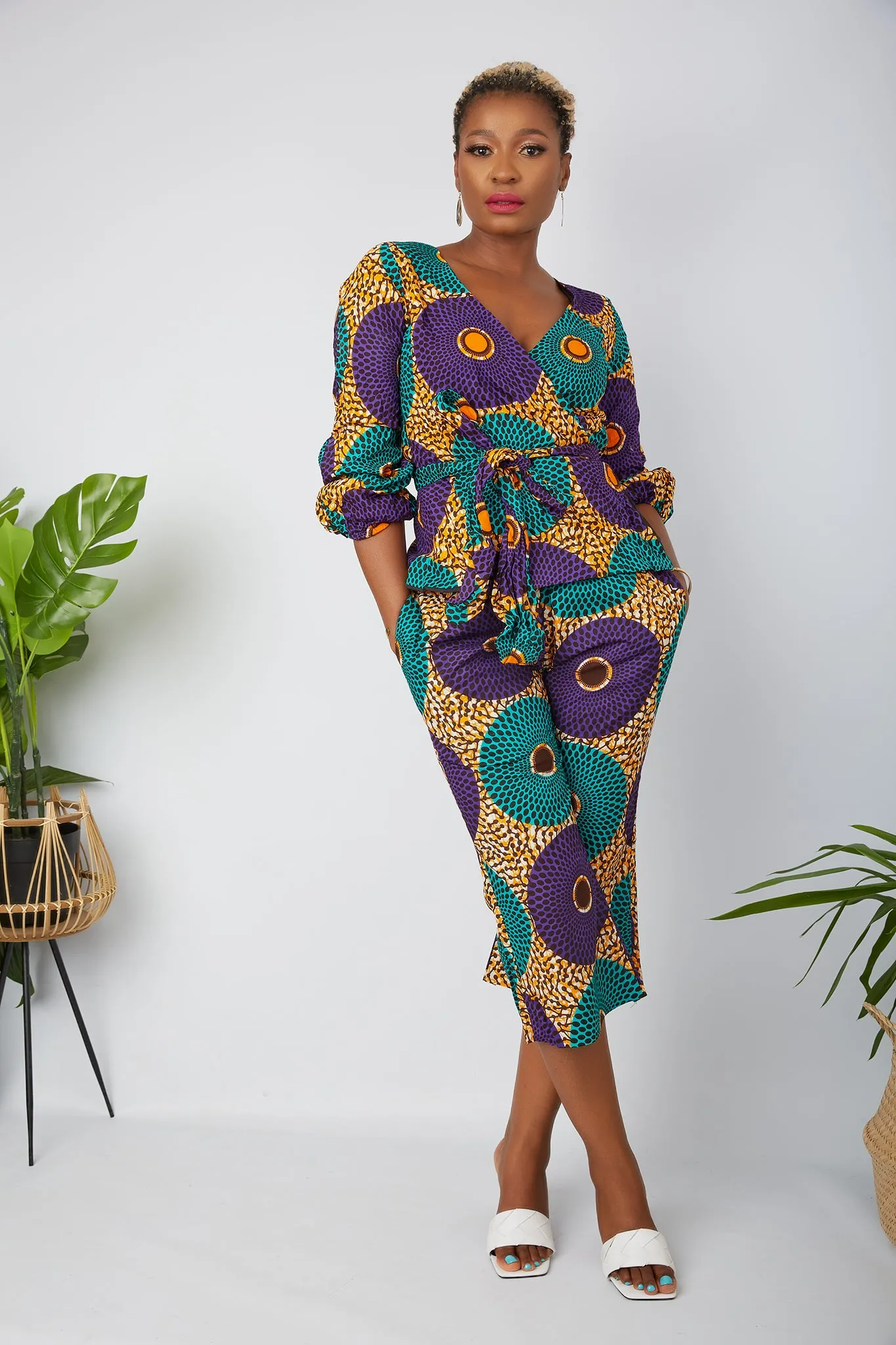African Print  Wrap Top and Trouser Set