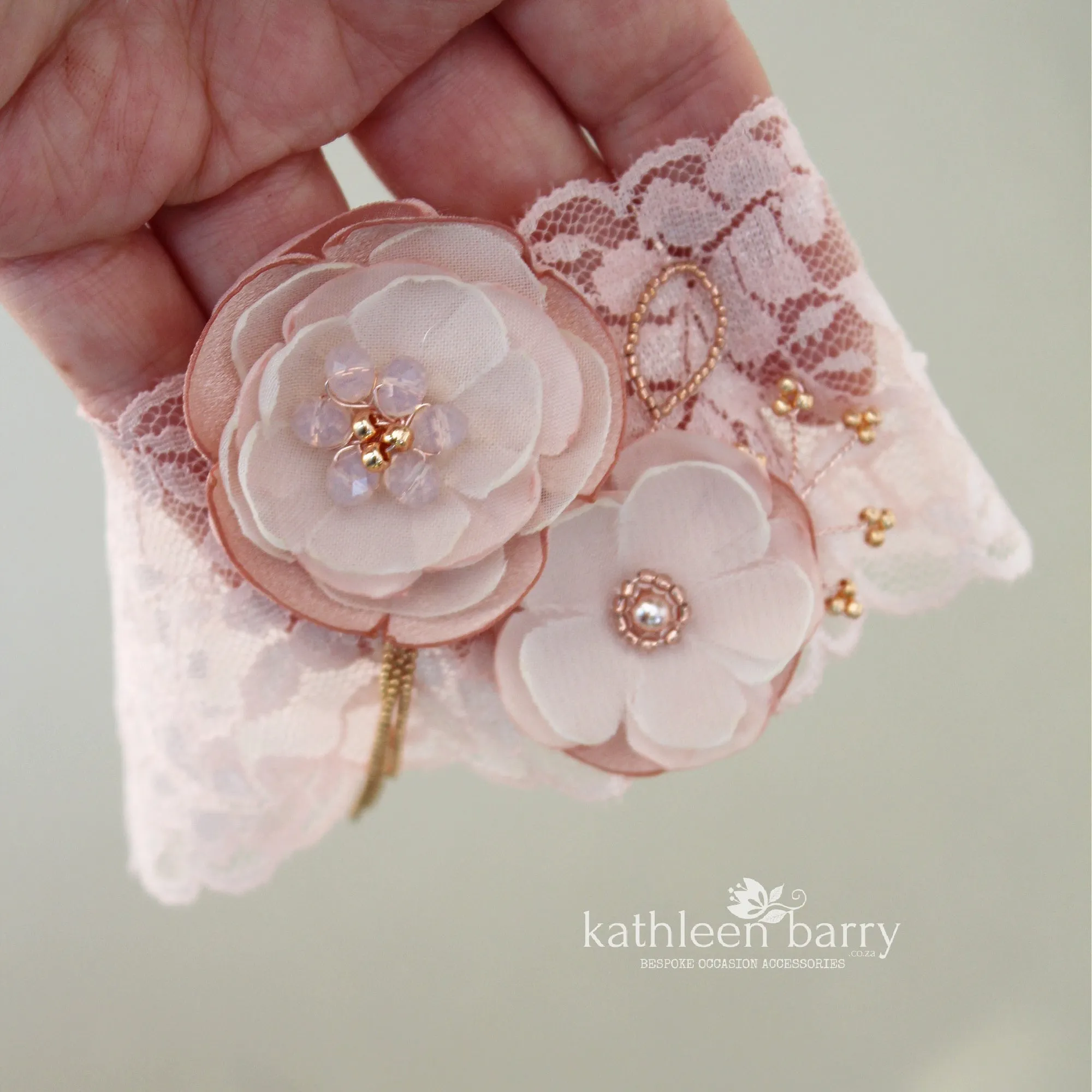 Amy Rose gold Garter - Blush pink and rose gold tones Custom colors to order