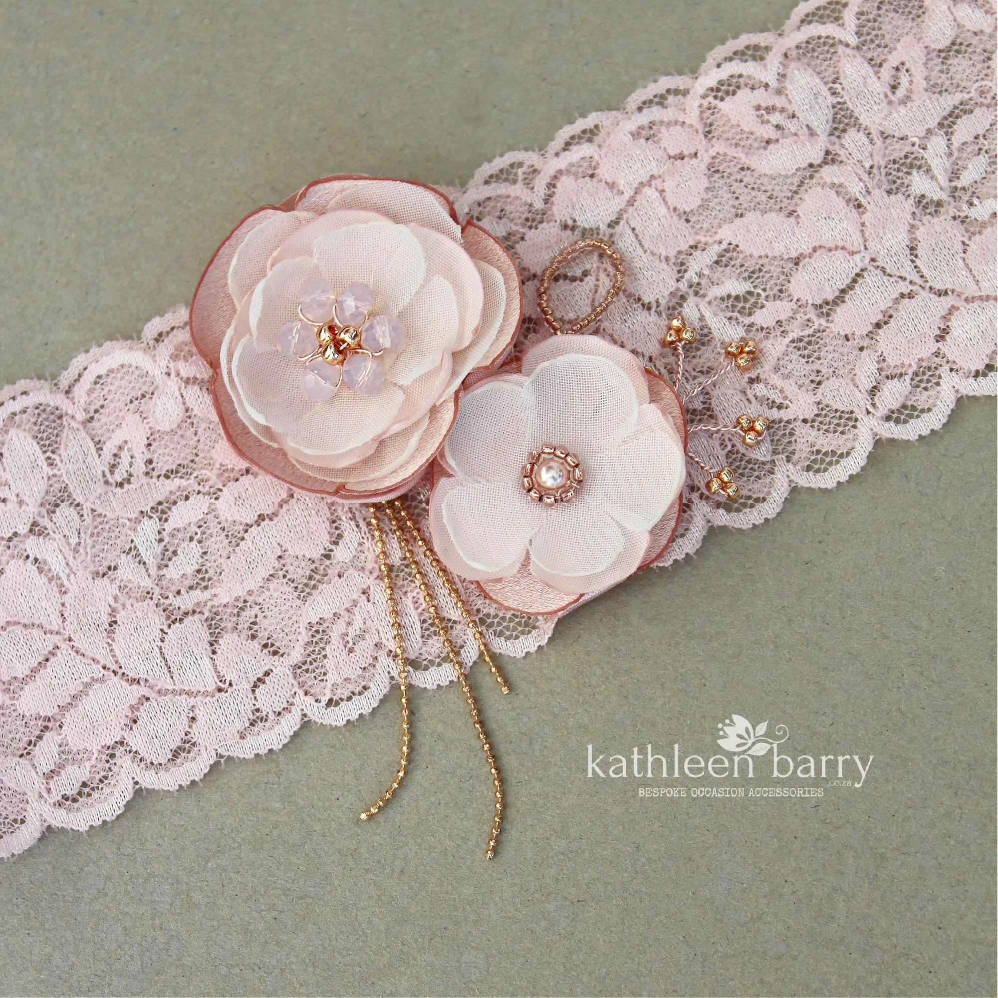 Amy Rose gold Garter - Blush pink and rose gold tones Custom colors to order