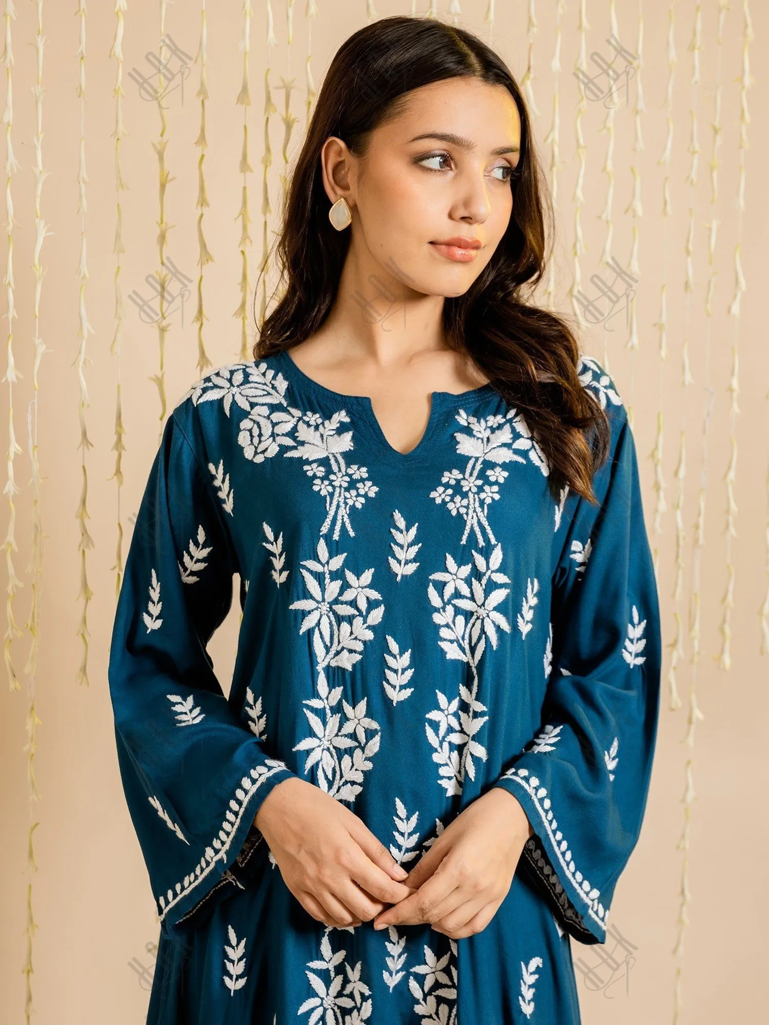 Ananya in Fizaa Rayon Cotton Chikankari Kurta - Blue