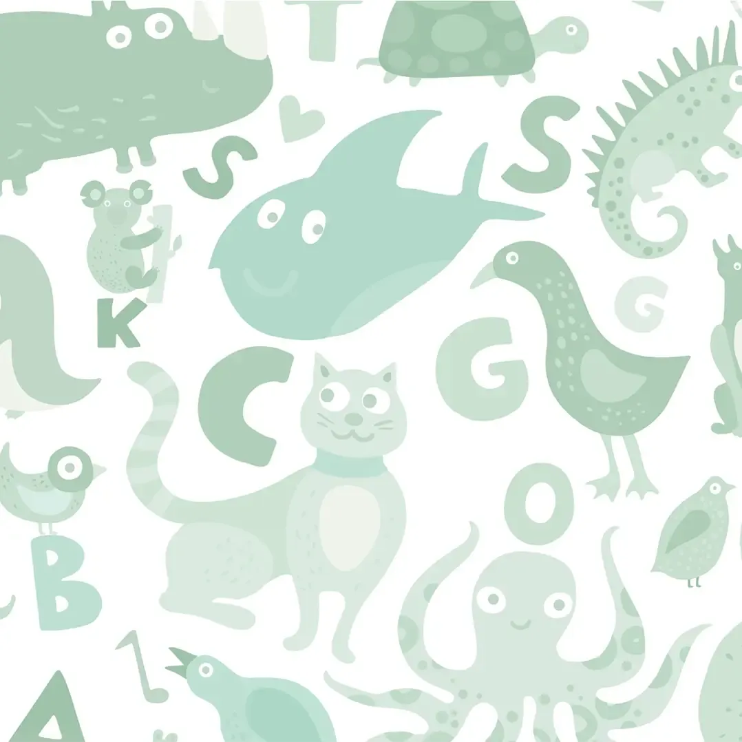 Animals Alphabet Design Wallpaper Roll in Green Color