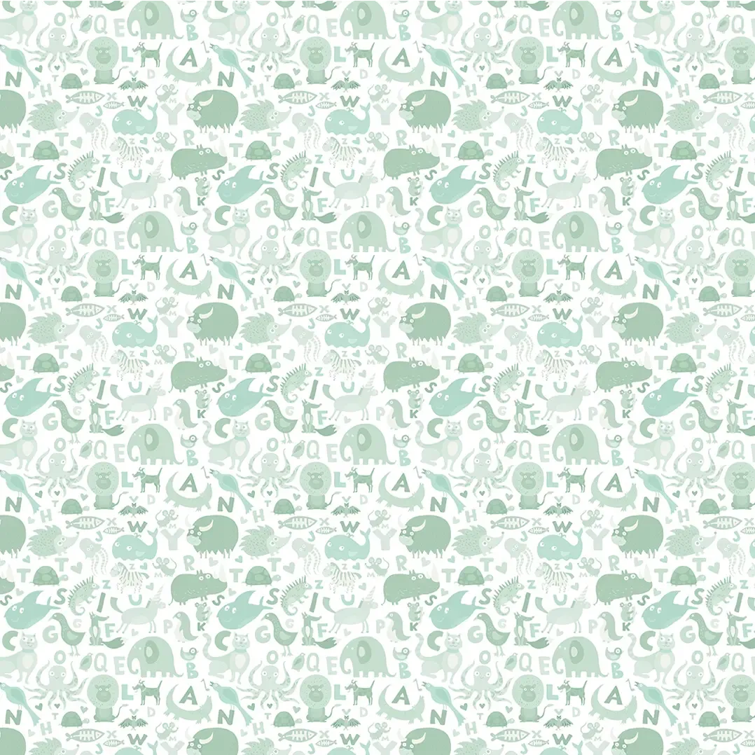 Animals Alphabet Design Wallpaper Roll in Green Color