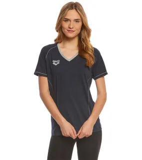Arena Women's Team Line Short Sleeve V Neck T Shirt Navy