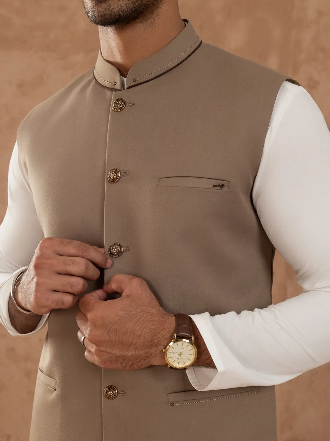 Ash Brown Taflon Rayon Waistcoat - AL-WC-538A