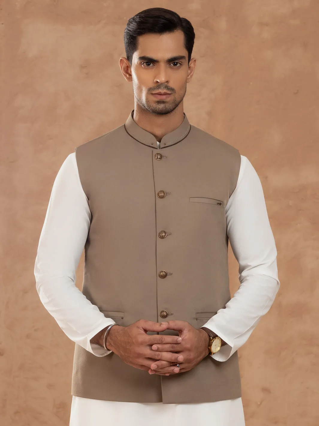 Ash Brown Taflon Rayon Waistcoat - AL-WC-538A