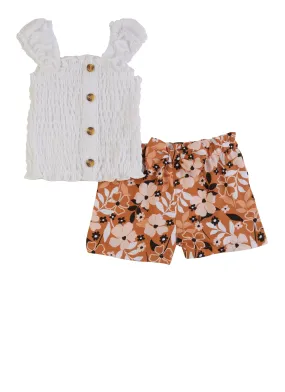 Baby Girls 0-9M Smocked Tank Top and Floral Print Shorts