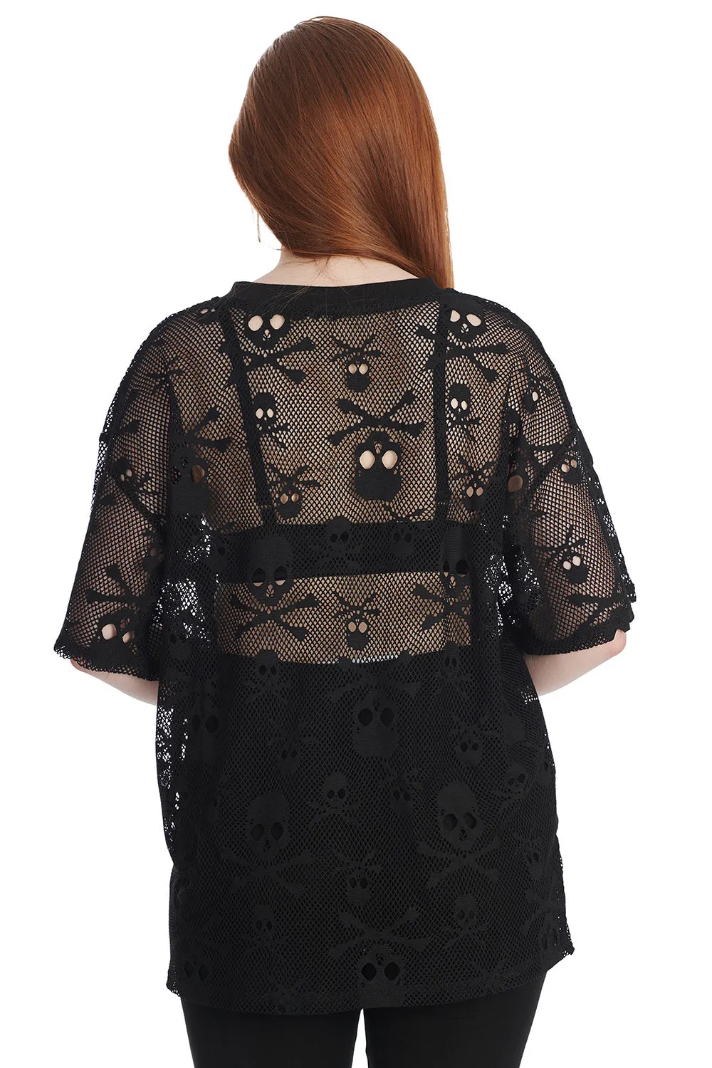 Banned Skull Queen Mesh Long Oversized Top Goth
