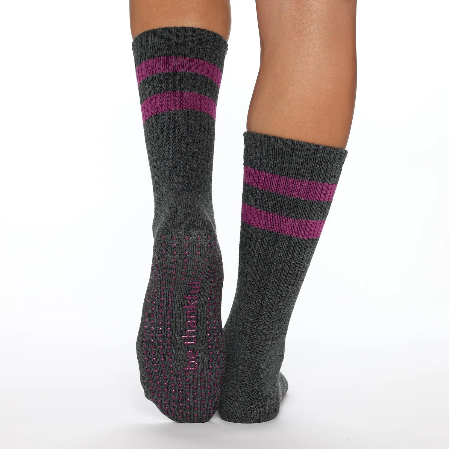Be Thankful Crew Grip Socks - Mulberry (Barre / Pilates)