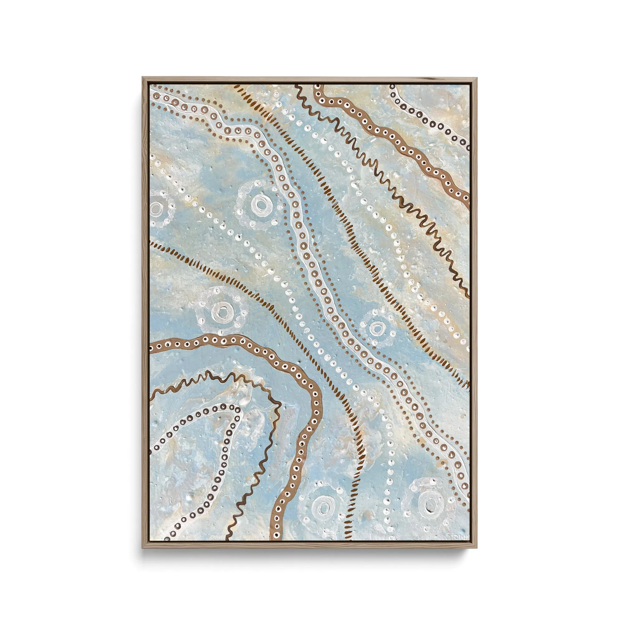 Bird Tracks In The Sky-  Blue Aboriginal Art Print by Holly Stowers - Canvas or Fine Art Dot Painting (Copy) (Copy)
