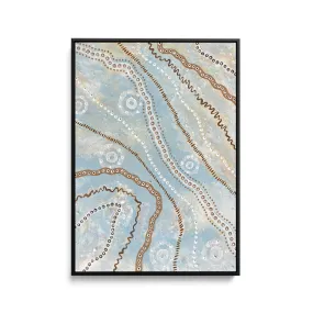 Bird Tracks In The Sky-  Blue Aboriginal Art Print by Holly Stowers - Canvas or Fine Art Dot Painting (Copy) (Copy)