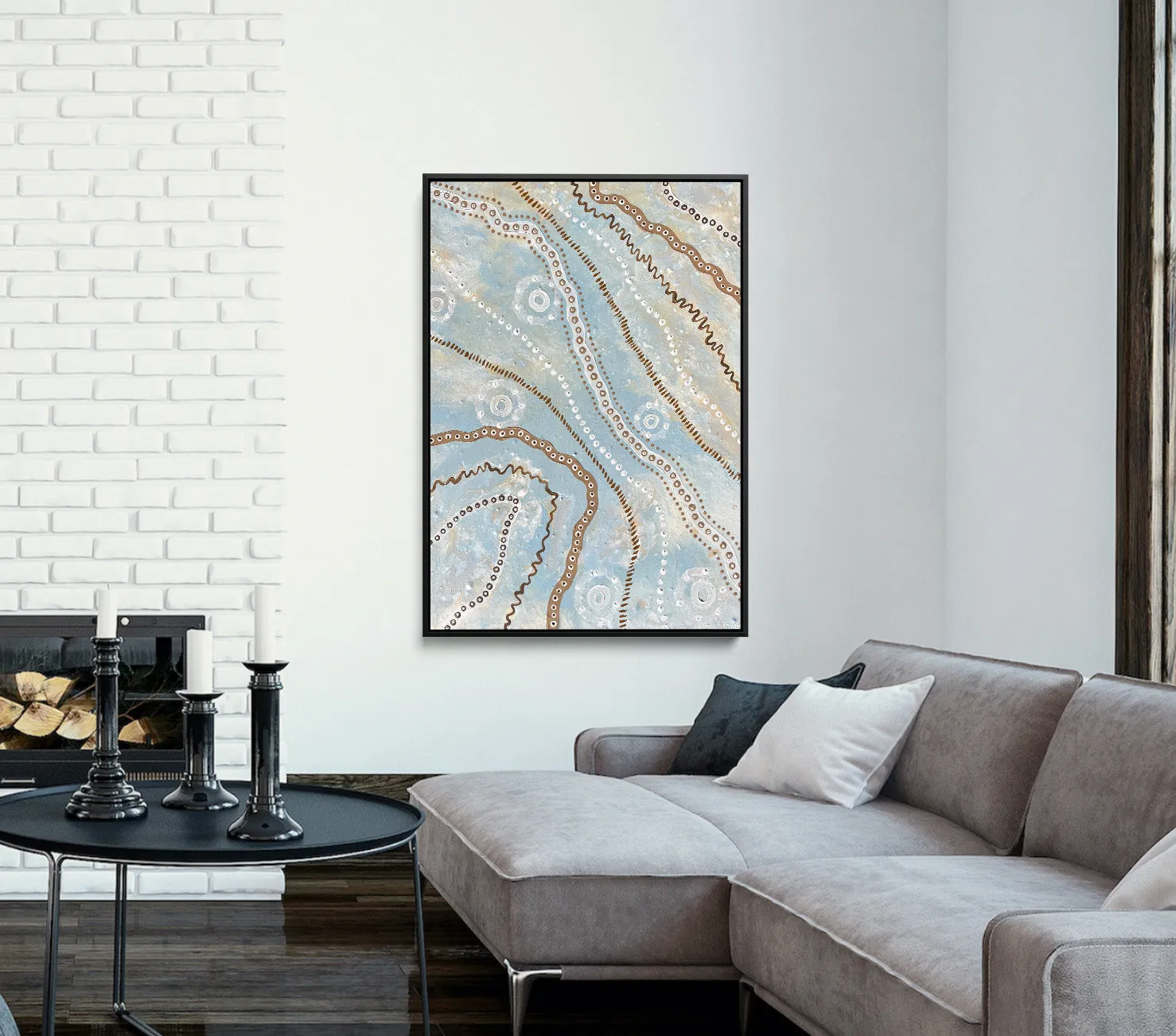 Bird Tracks In The Sky-  Blue Aboriginal Art Print by Holly Stowers - Canvas or Fine Art Dot Painting (Copy) (Copy)
