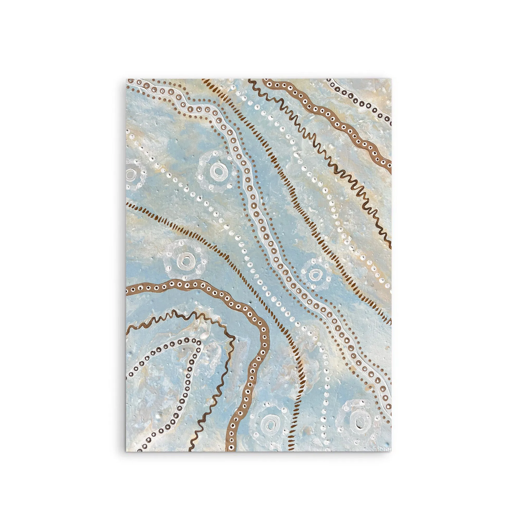 Bird Tracks In The Sky-  Blue Aboriginal Art Print by Holly Stowers - Canvas or Fine Art Dot Painting (Copy) (Copy)