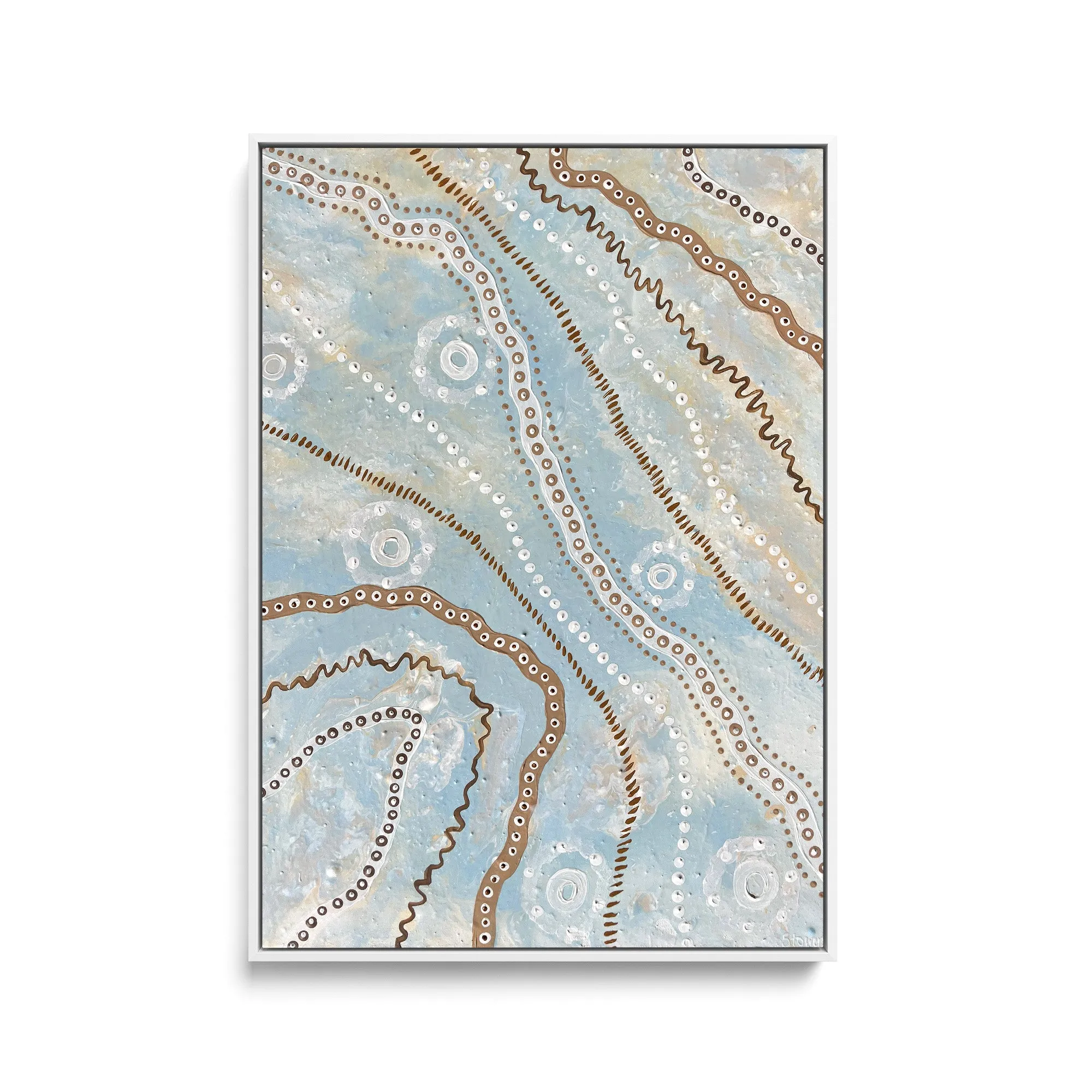 Bird Tracks In The Sky-  Blue Aboriginal Art Print by Holly Stowers - Canvas or Fine Art Dot Painting (Copy) (Copy)