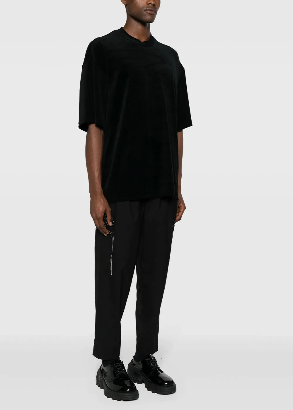 Black Bleached-Skull Velour T-Shirt