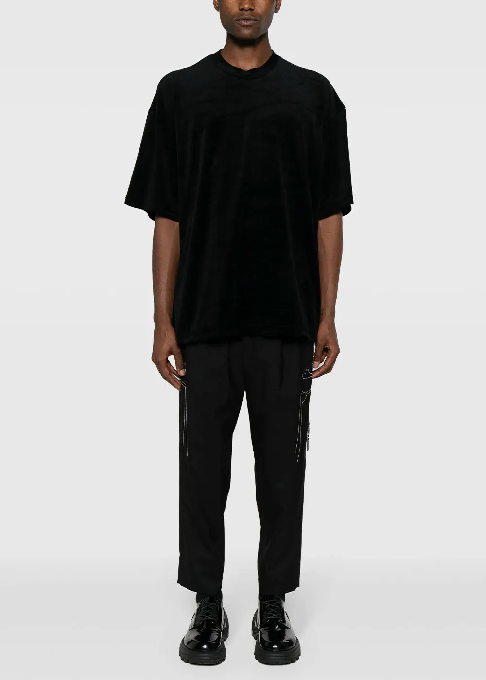 Black Bleached-Skull Velour T-Shirt