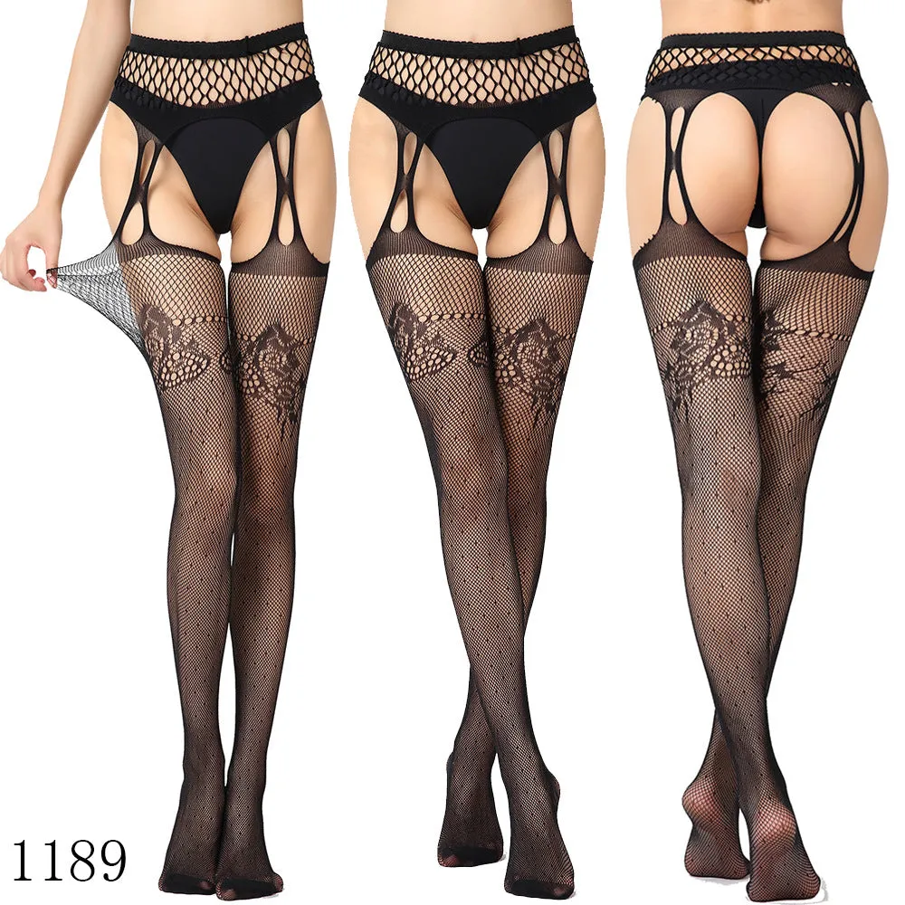 Black Stockings Mesh Jacquard Garter Belt All-in-one Pantyhose
