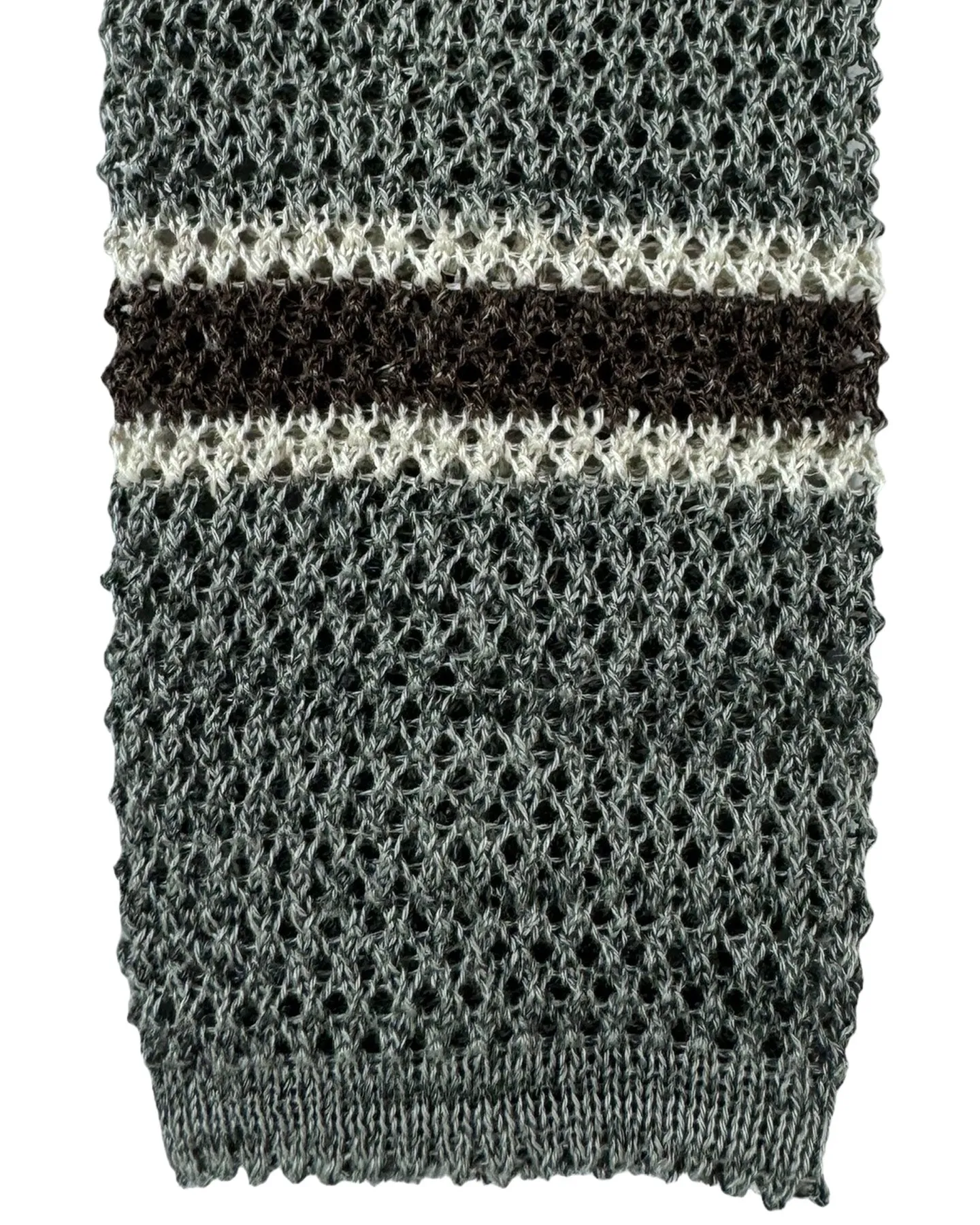 Brunello Cucinelli Square End Knitted Tie Gray Horizontal Stripes SALE