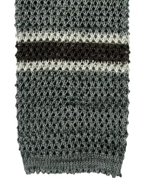 Brunello Cucinelli Square End Knitted Tie Gray Horizontal Stripes SALE