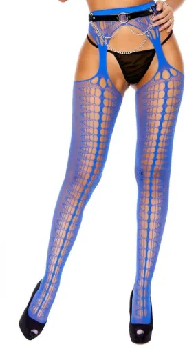 Chic Blue Crochet Suspender Pantyhose