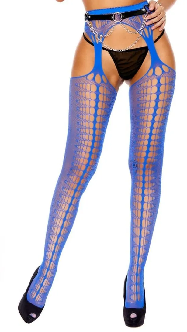 Chic Blue Crochet Suspender Pantyhose