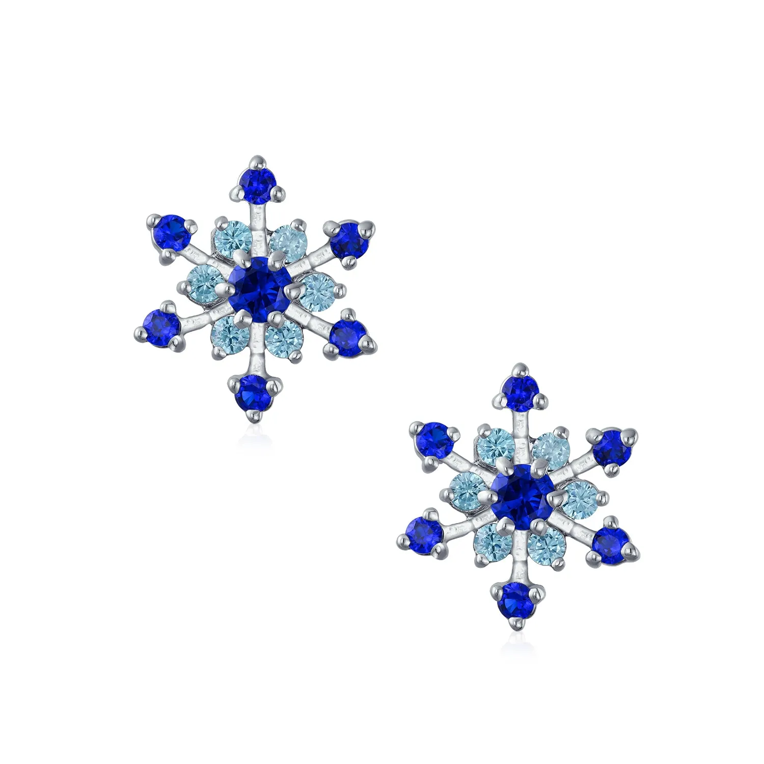 Christmas CZ Blue Aqua Star Snowflake Stud Earrings Pierced & Clip On