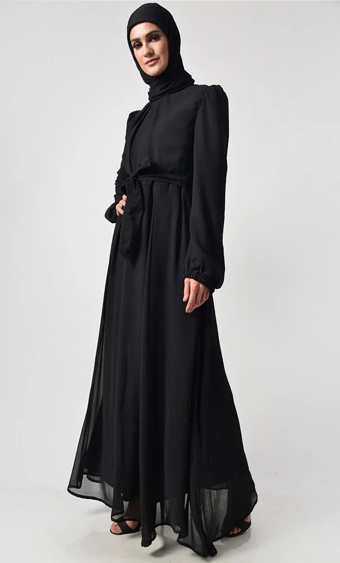 Classic Black Puff Sleeve Everyday Abaya