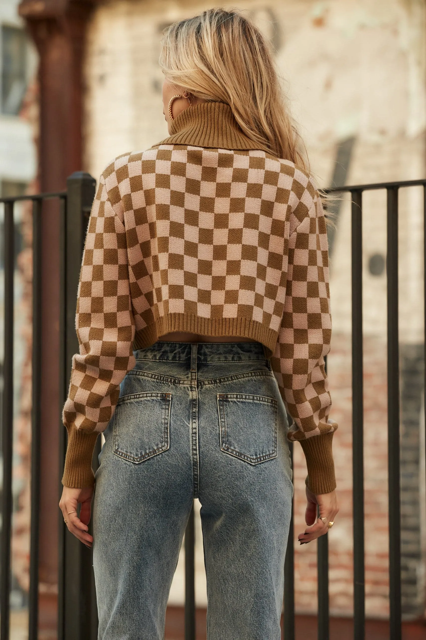 Clueless Olive Checkered Turtleneck Sweater