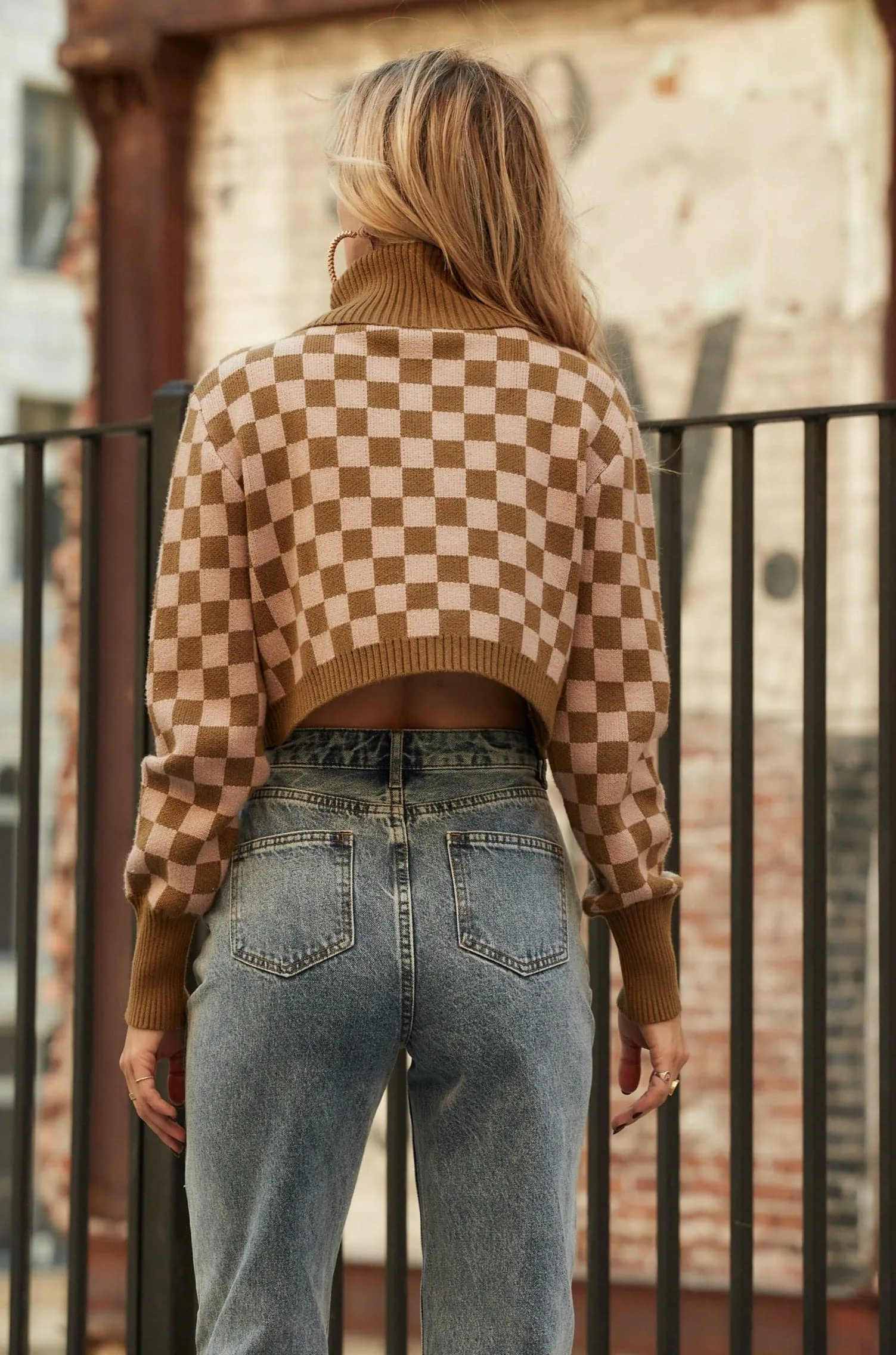 Clueless Olive Checkered Turtleneck Sweater