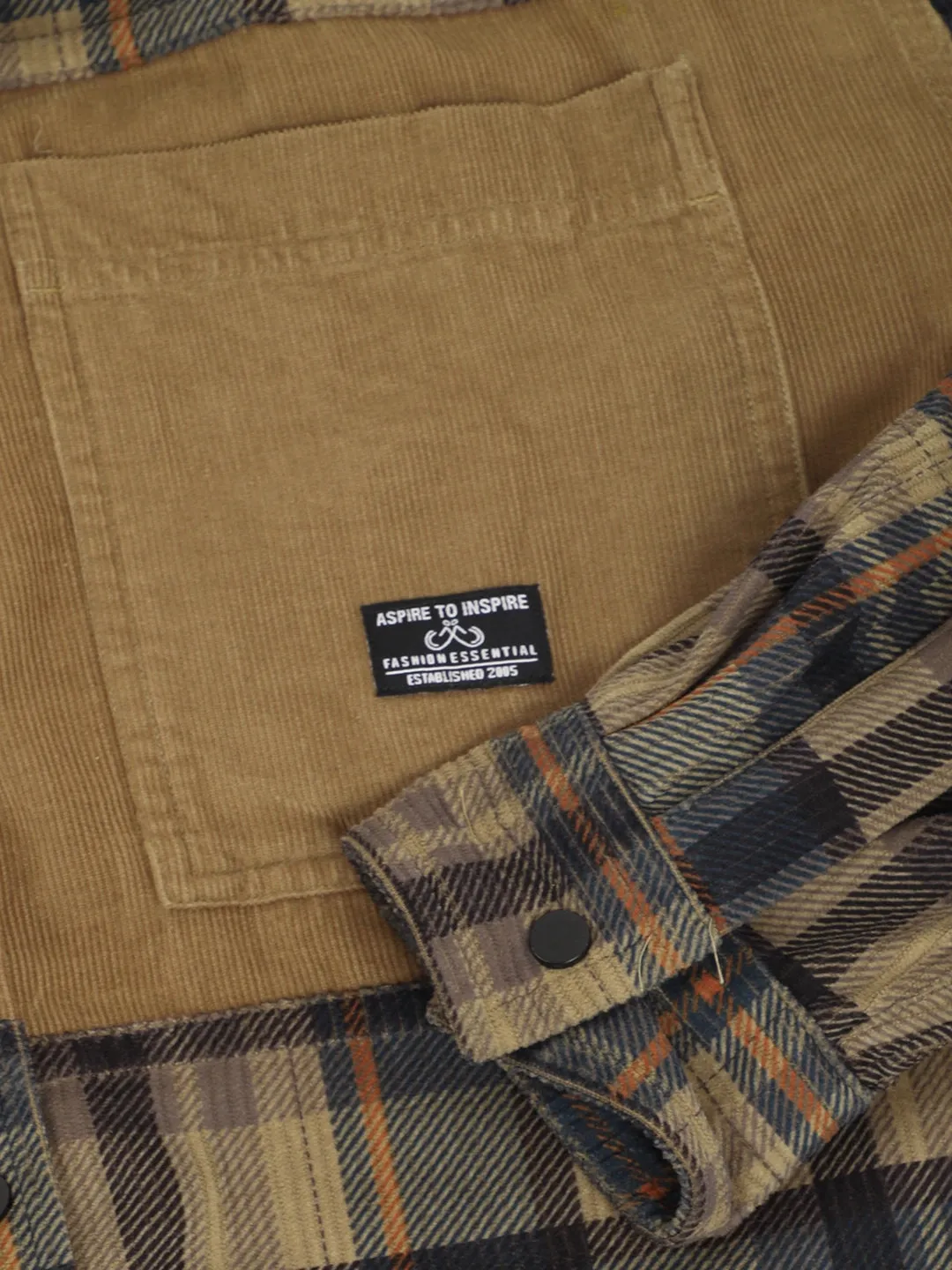 Corduroy Khaki Checkerd Stylish Full Sleeve Shirt