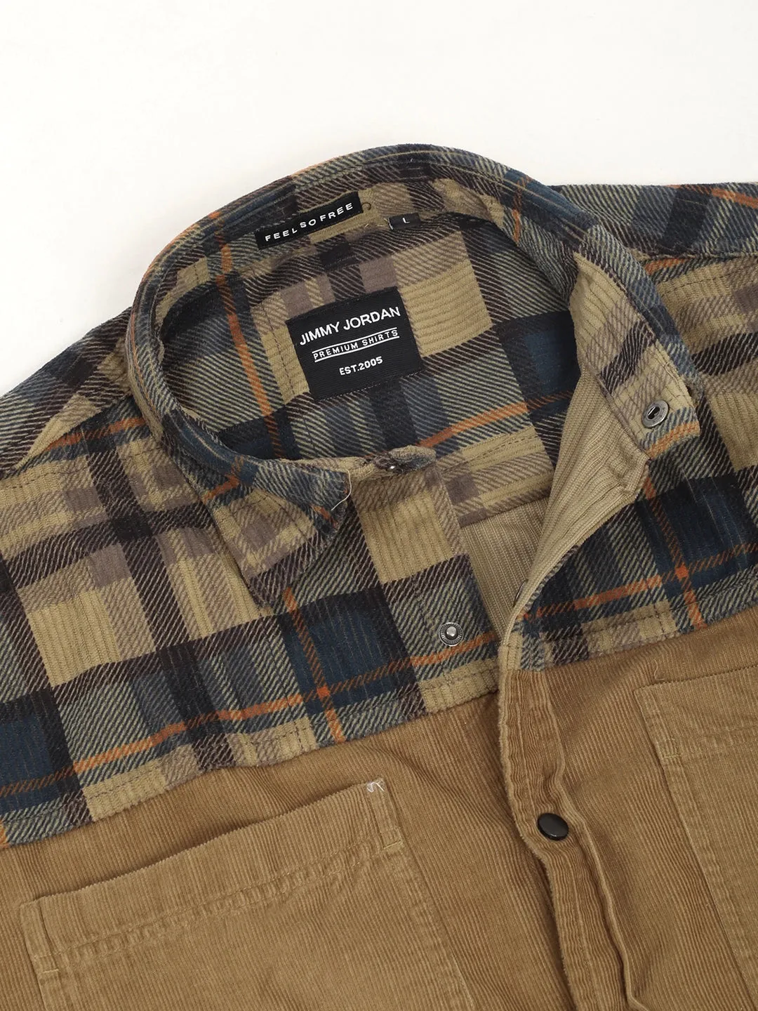Corduroy Khaki Checkerd Stylish Full Sleeve Shirt