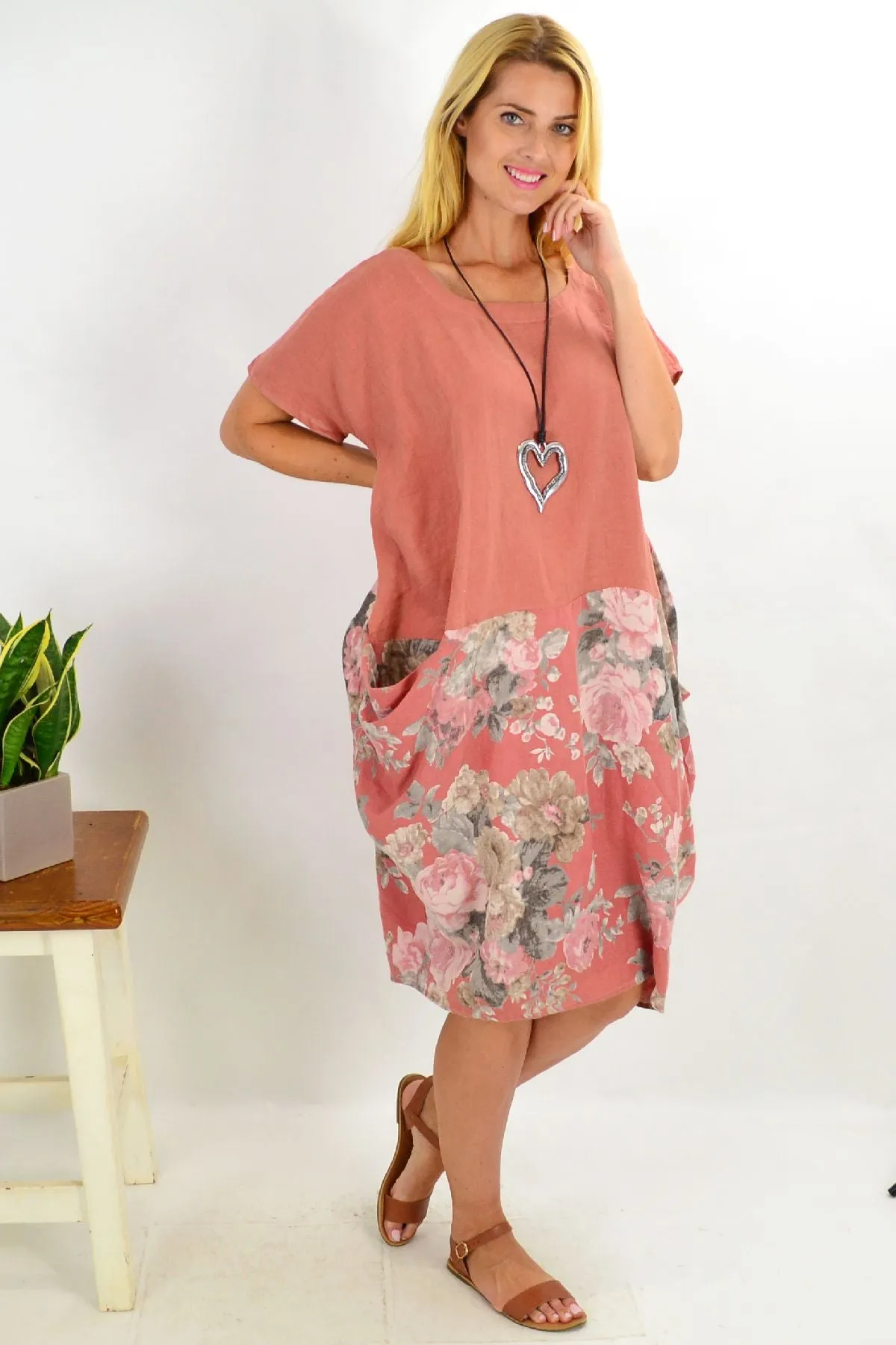 Dark Salmon Vintage Linen Tunic Dress