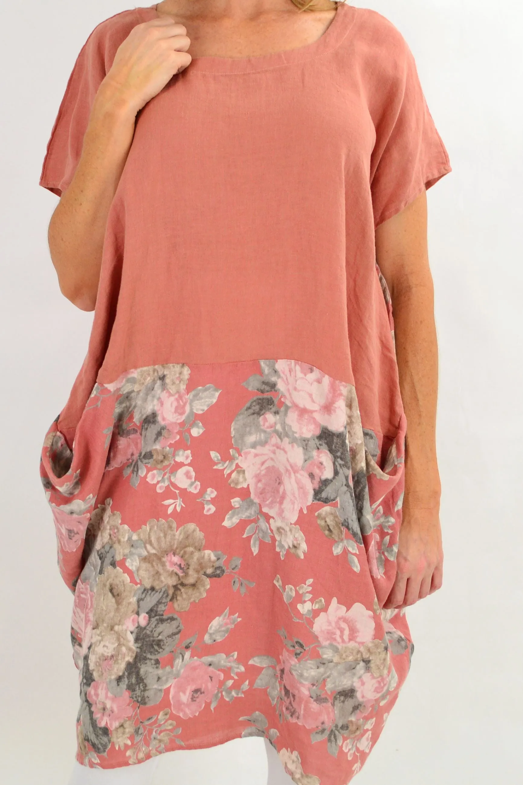 Dark Salmon Vintage Linen Tunic Dress