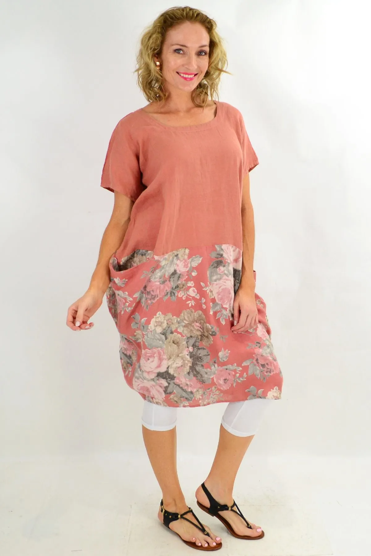 Dark Salmon Vintage Linen Tunic Dress