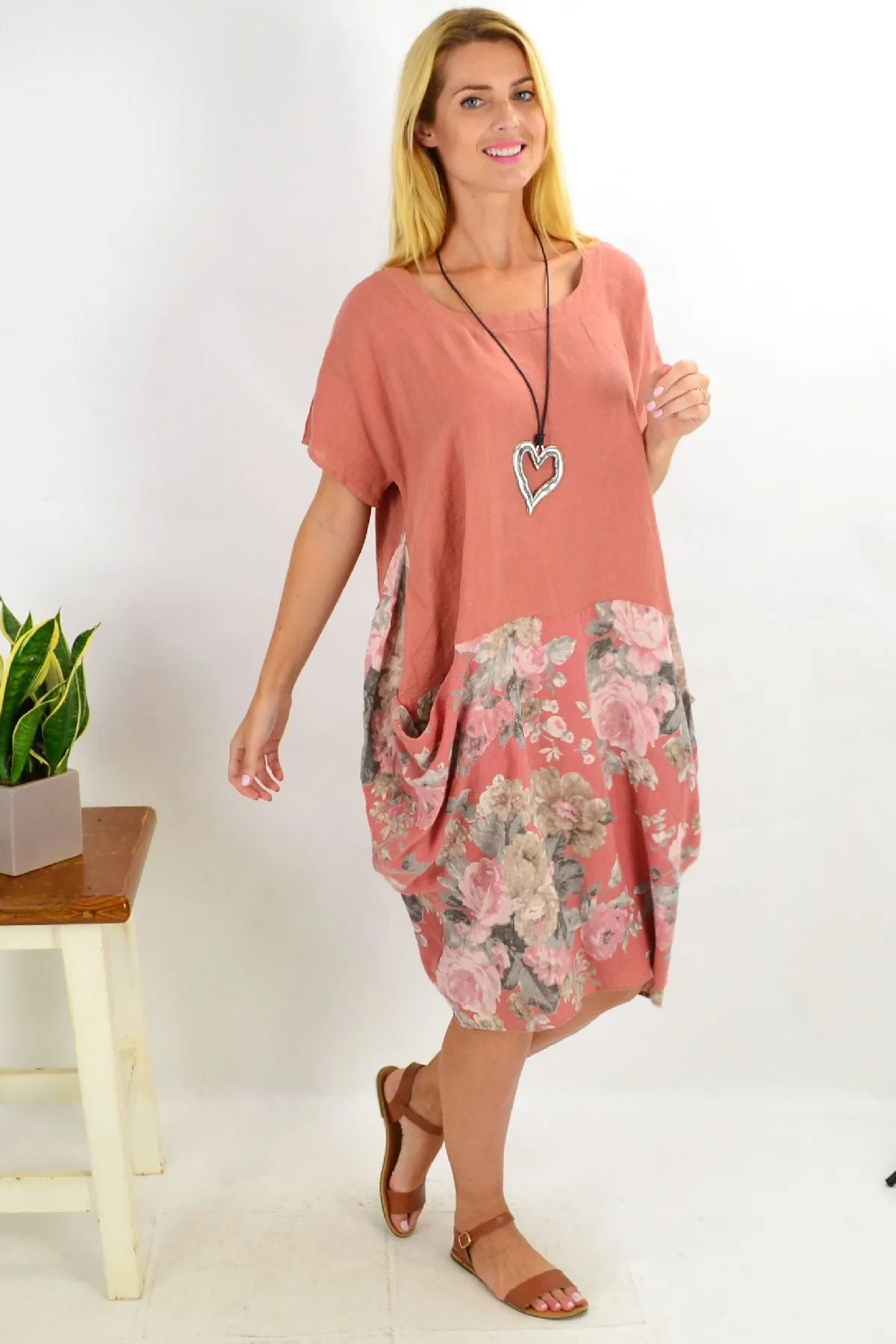 Dark Salmon Vintage Linen Tunic Dress