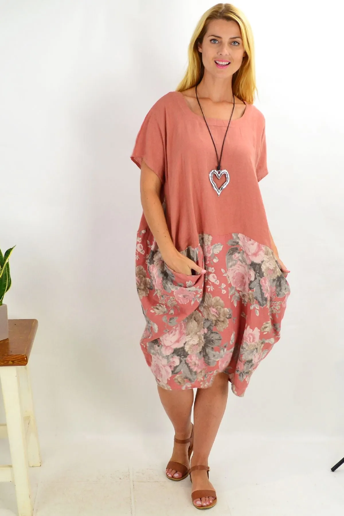 Dark Salmon Vintage Linen Tunic Dress