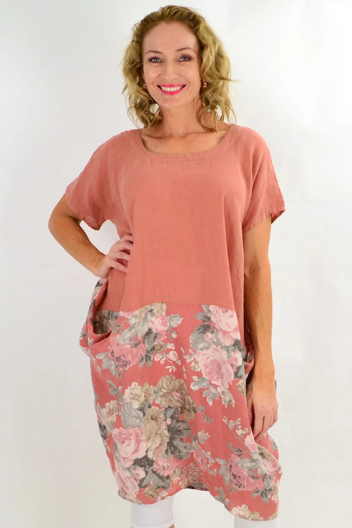 Dark Salmon Vintage Linen Tunic Dress