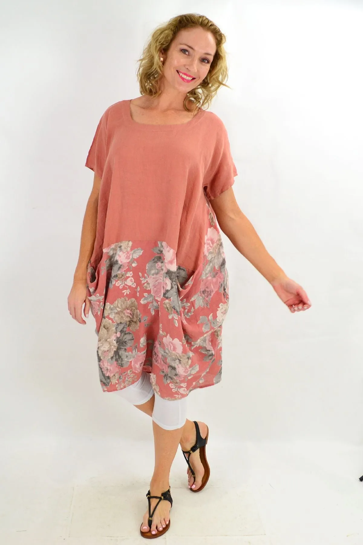 Dark Salmon Vintage Linen Tunic Dress