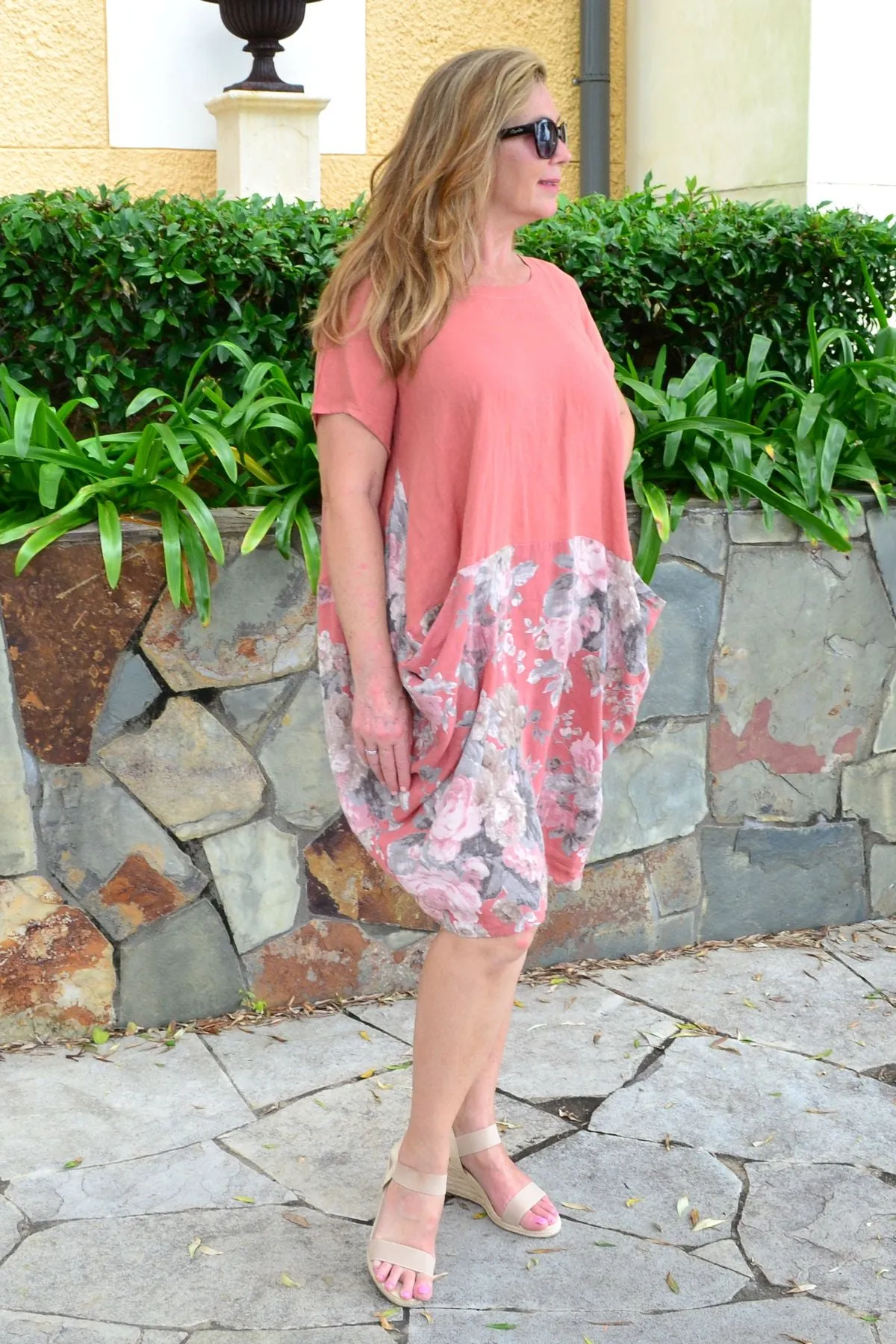 Dark Salmon Vintage Linen Tunic Dress