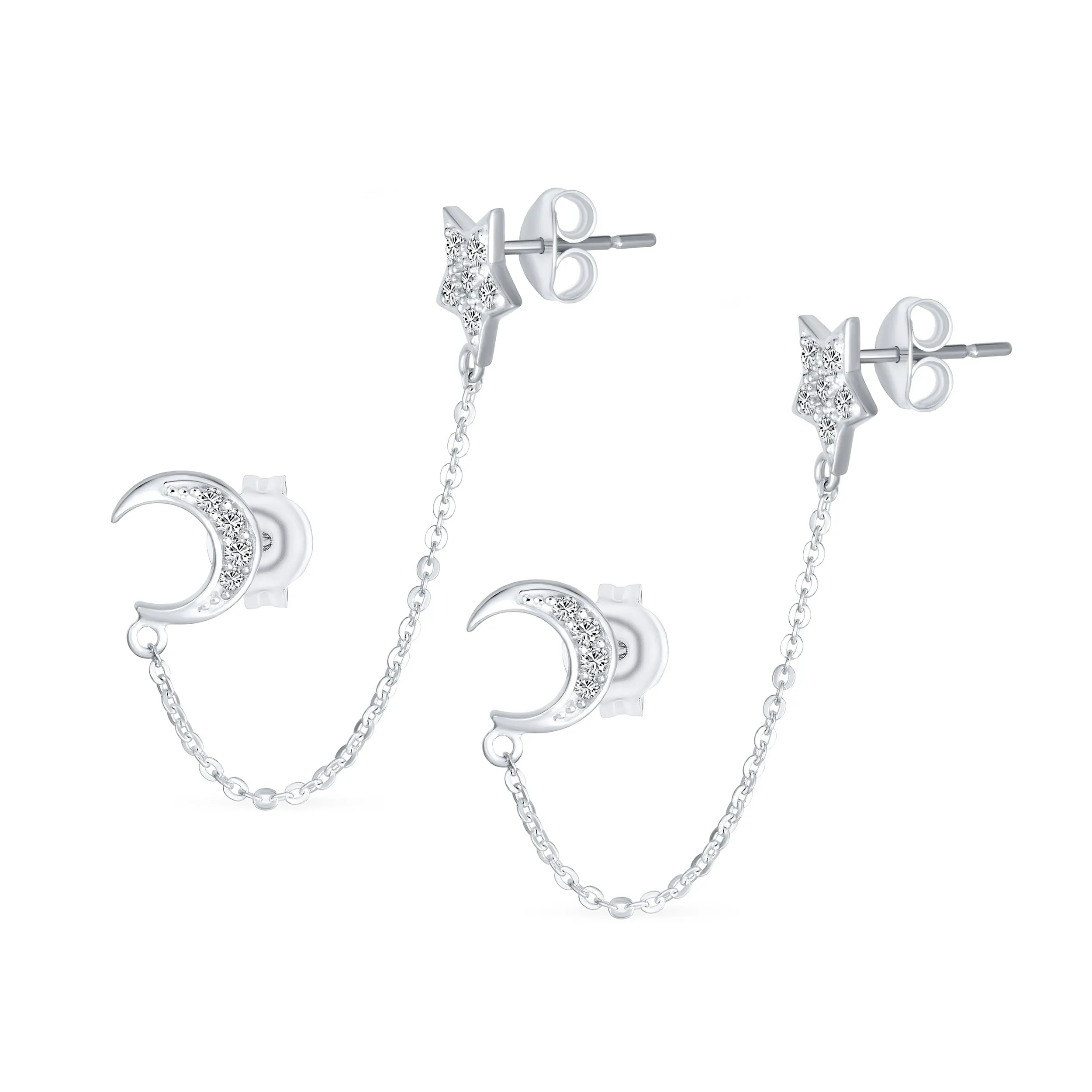 Double Peircing Evil Eye Tree Butterfly Earlobe Earrings Stud Silver