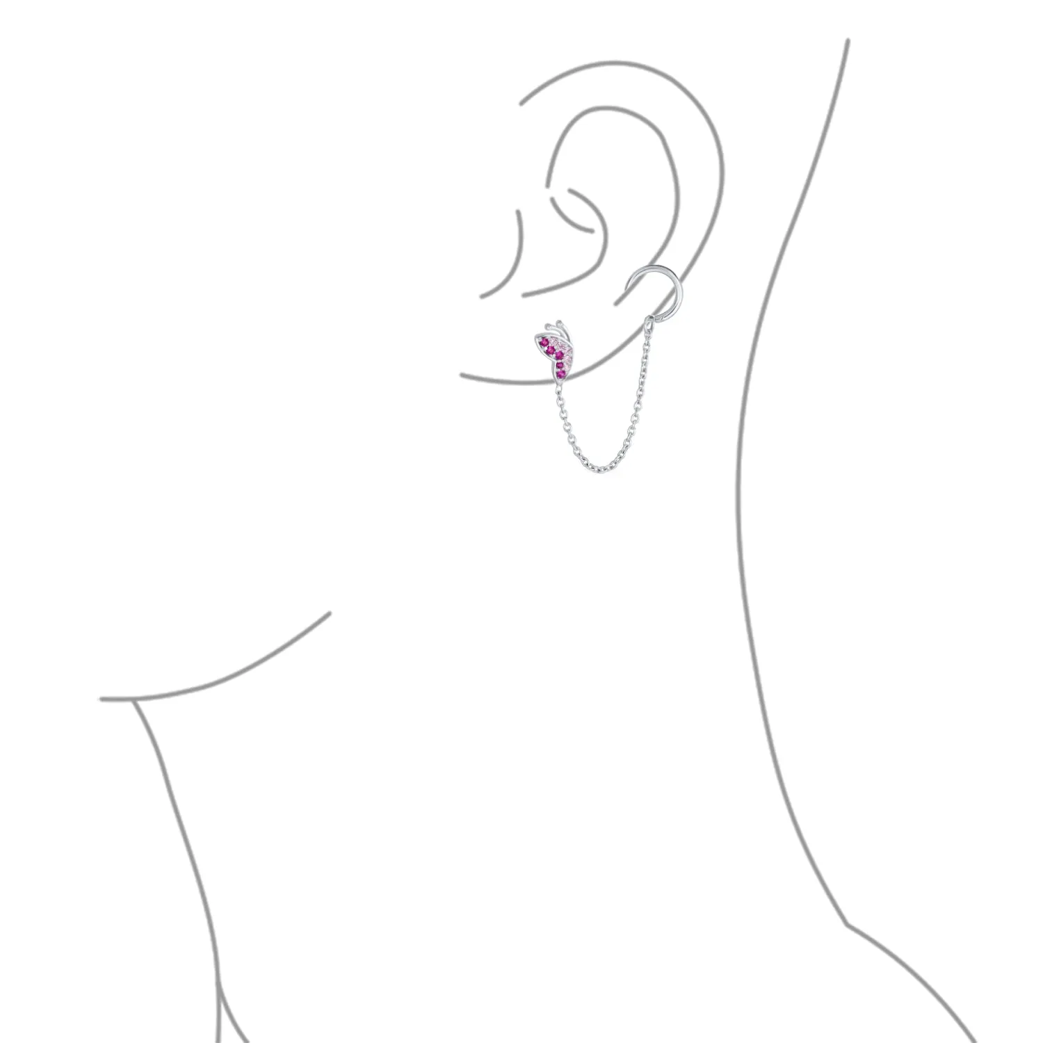 Double Peircing Evil Eye Tree Butterfly Earlobe Earrings Stud Silver