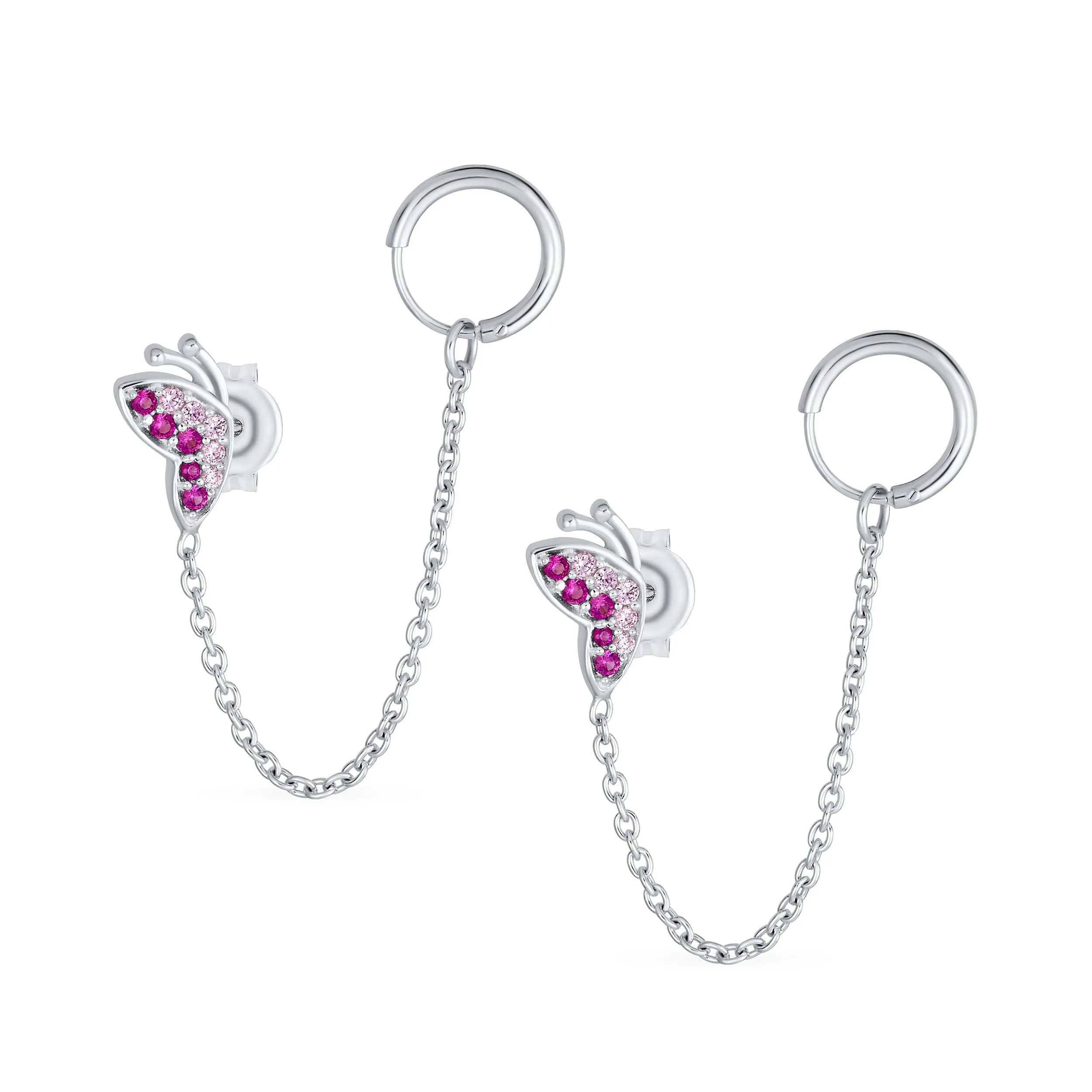 Double Peircing Evil Eye Tree Butterfly Earlobe Earrings Stud Silver