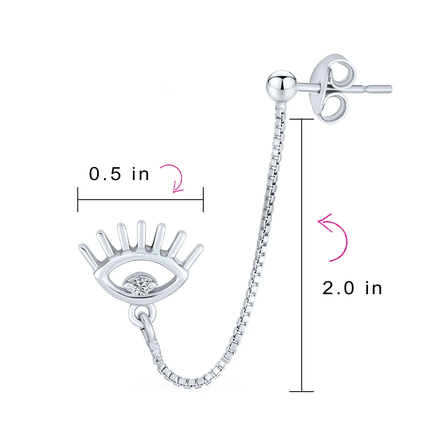 Double Peircing Evil Eye Tree Butterfly Earlobe Earrings Stud Silver