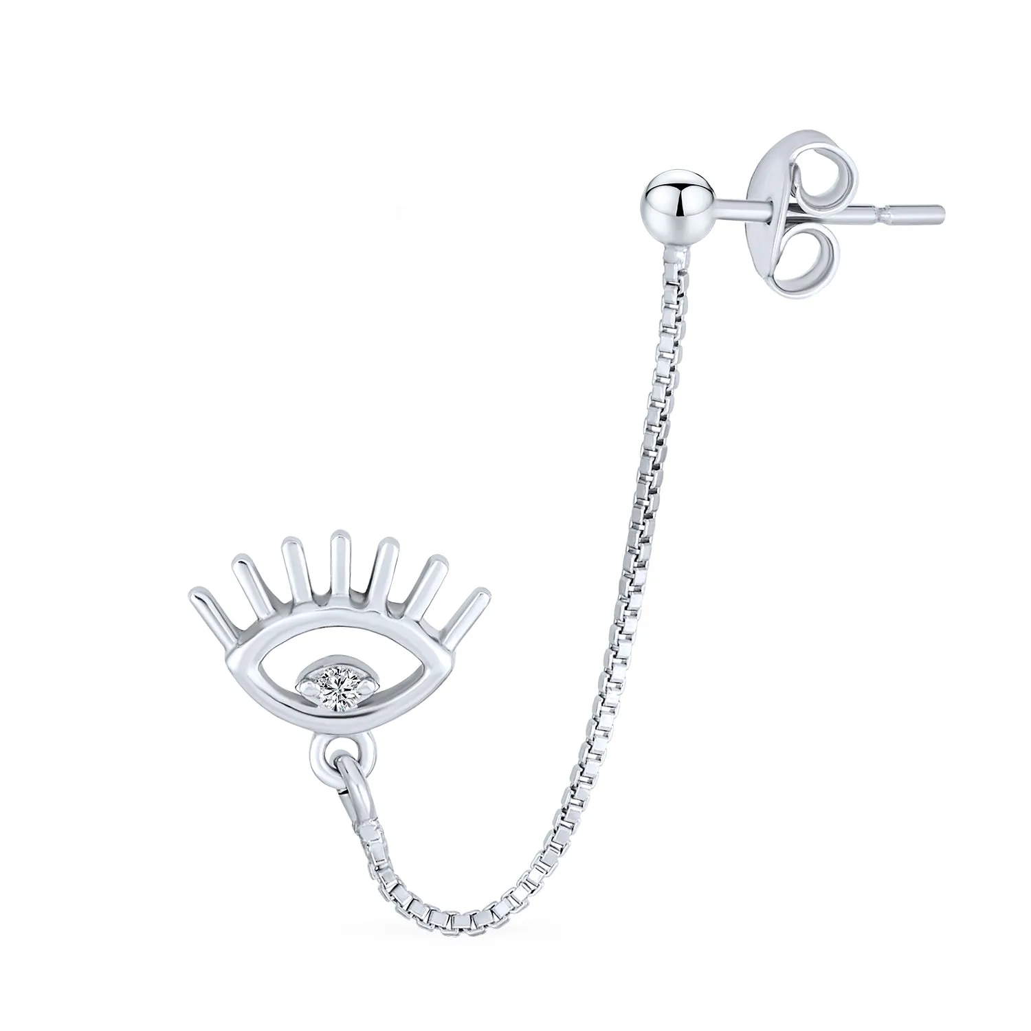 Double Peircing Evil Eye Tree Butterfly Earlobe Earrings Stud Silver
