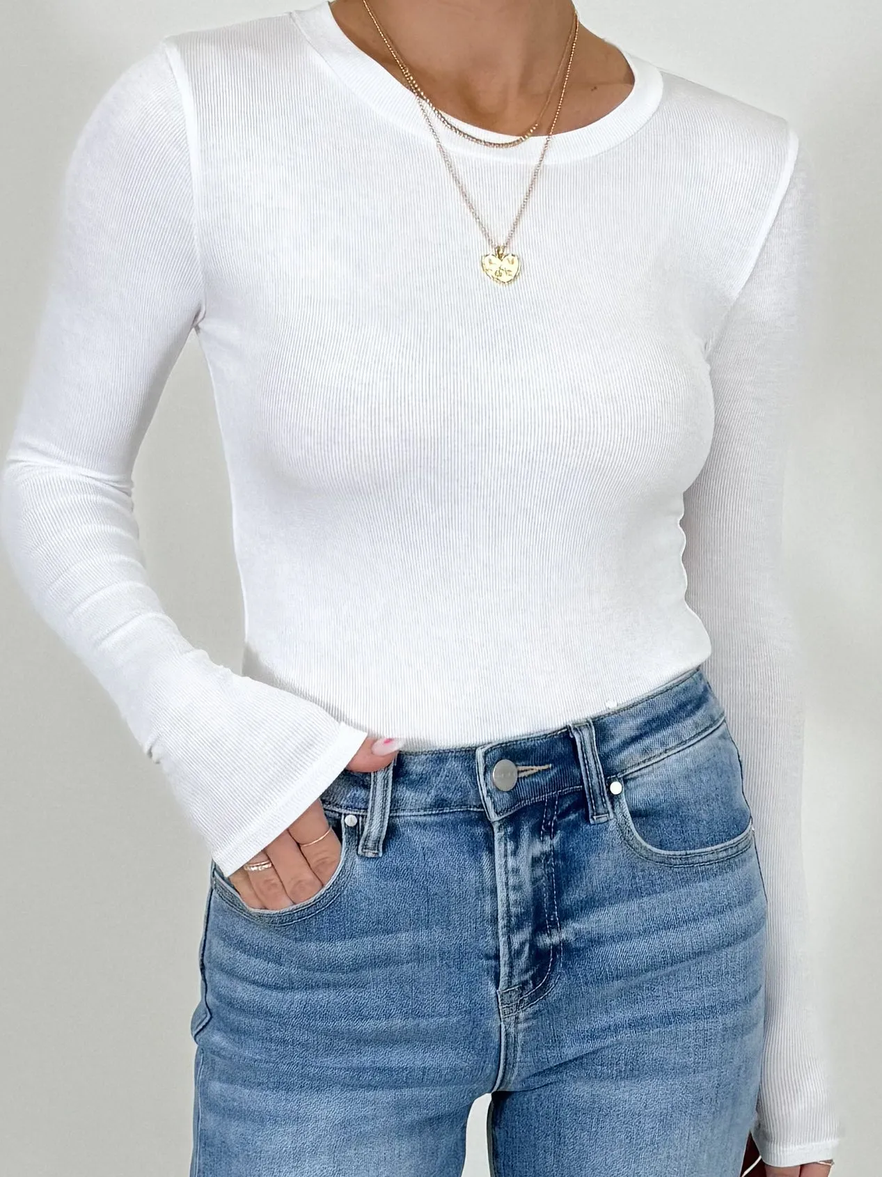 Essential Ribbed Long Sleeve | White |  Plus Available | RESTOCK