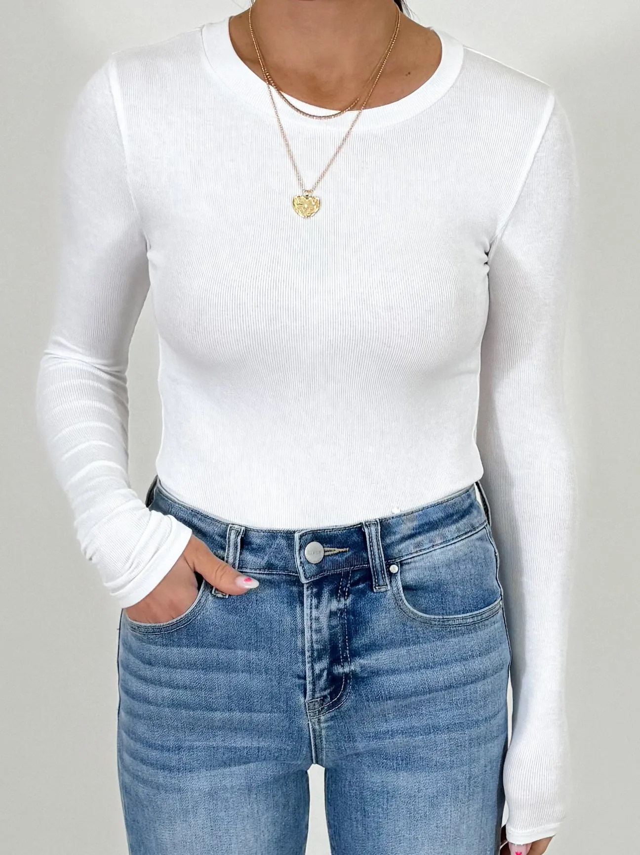 Essential Ribbed Long Sleeve | White |  Plus Available | RESTOCK