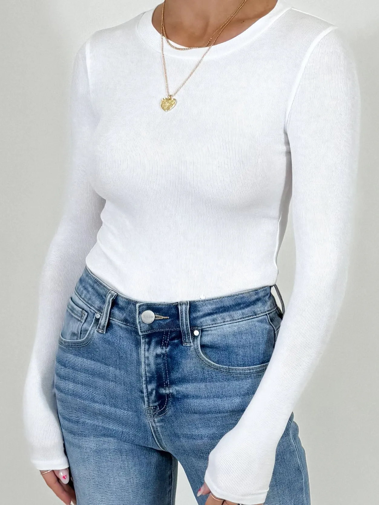 Essential Ribbed Long Sleeve | White |  Plus Available | RESTOCK
