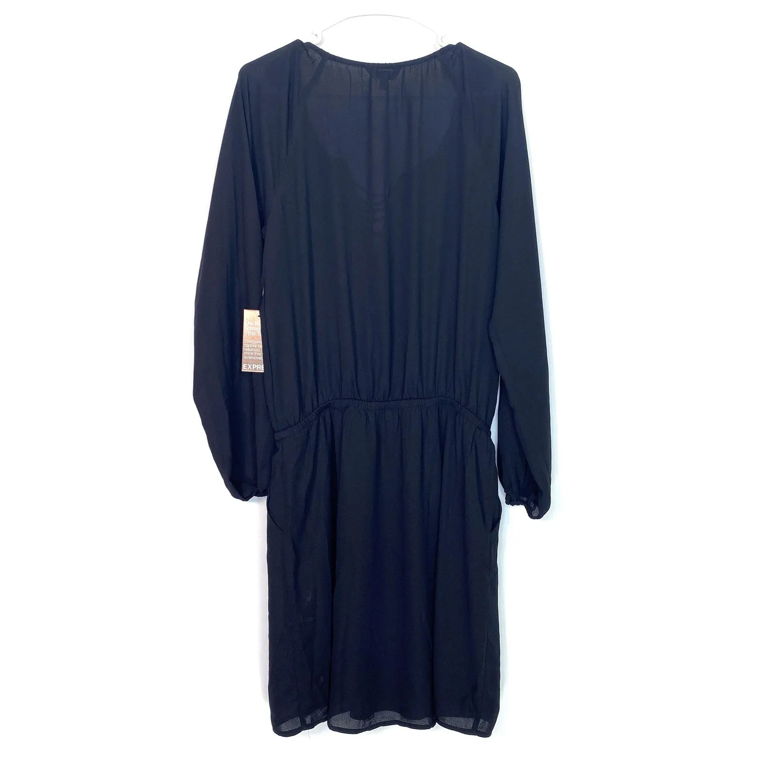 Express Womens Size M Black Long Sleeve Lace-Up Knee Length Sheer Dress NWT