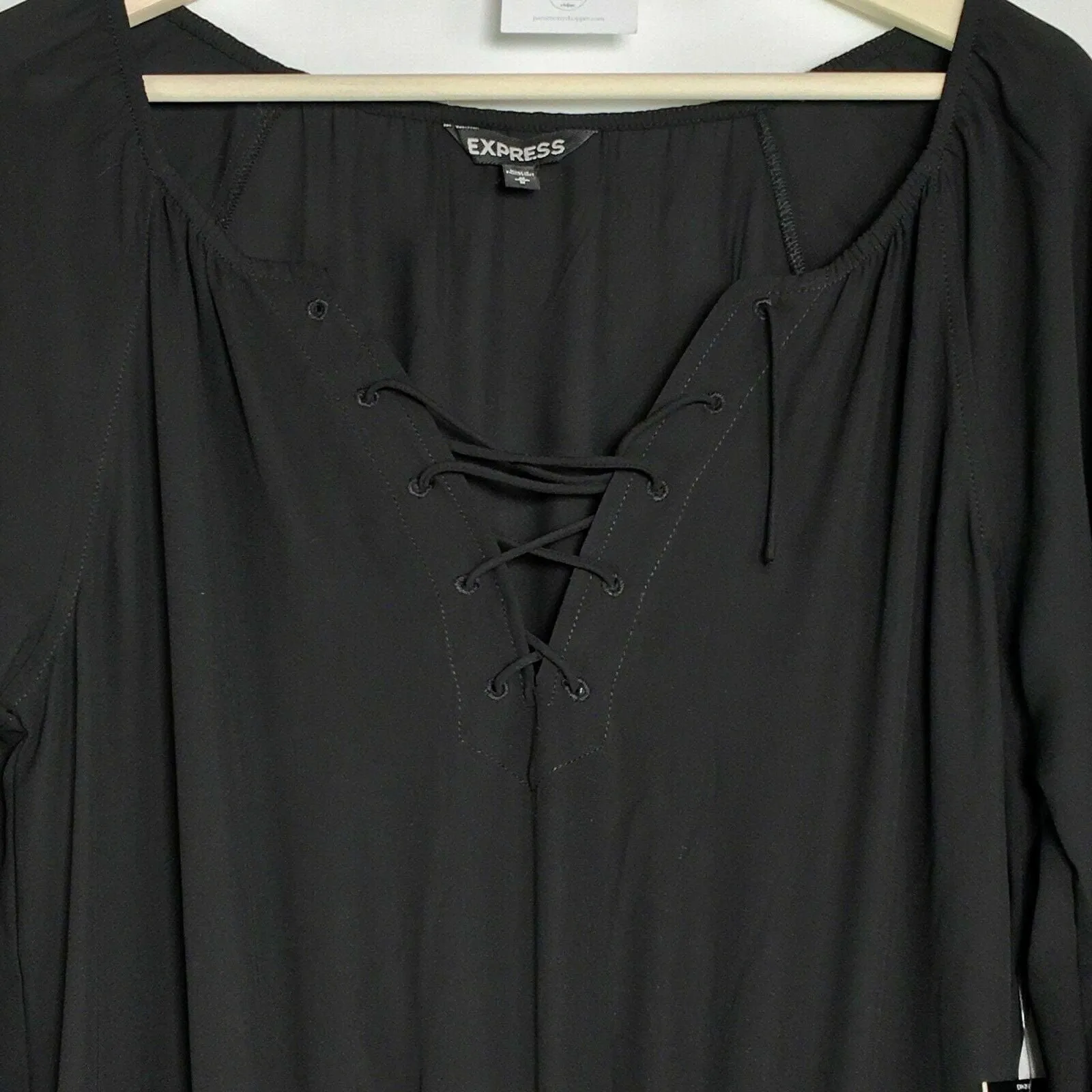 Express Womens Size M Black Long Sleeve Lace-Up Knee Length Sheer Dress NWT